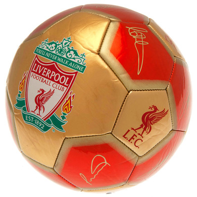 Liverpool FC Sig 26 Football - High-Spec 26 Panel Design in Red & Gold, Officially Licensed, Size 5, with Iconic Crest, Liverbird, YNWA Slogan, and Player Signatures.