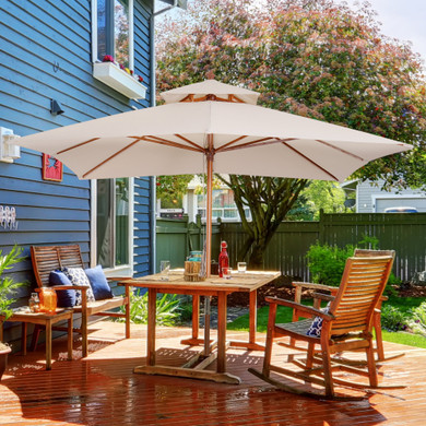 Outsunny 3x3m Wood Square Patio Umbrella Garden Market Parasol Sunshade Canopy - Stylish and Sturdy Outdoor Shade Solution