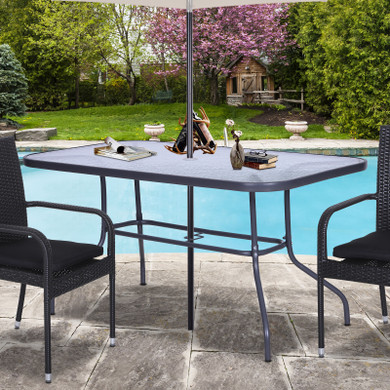 Outsunny Aquatex Glass Garden Table Curved Metal Frame with Parasol Hole - Multiple Colours & Sizes Available