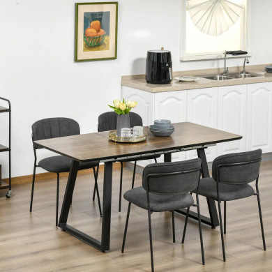 Extendable Dining Table Rectangular Wood Effect Tabletop with Metal Frame