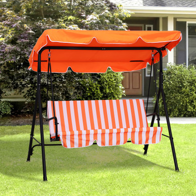 Outsunny Outdoor Metal Hammock Swing Chair 3-Seater Patio Bench Garden Orange