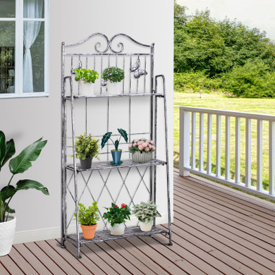 Outsunny 3-Tier Metal Folding Plant Stand Display Rack Bookshelf Unit Outdoor