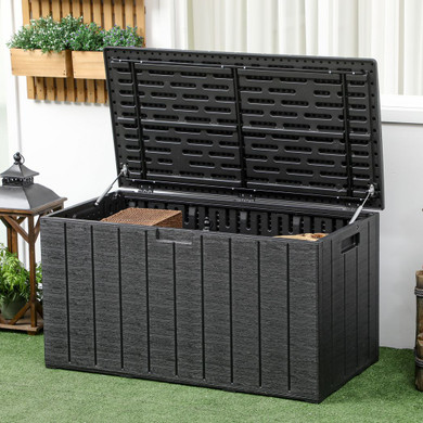 Outsunny 336 Litre Rolling Outdoor Garden Storage Box, Plastic Container, Black