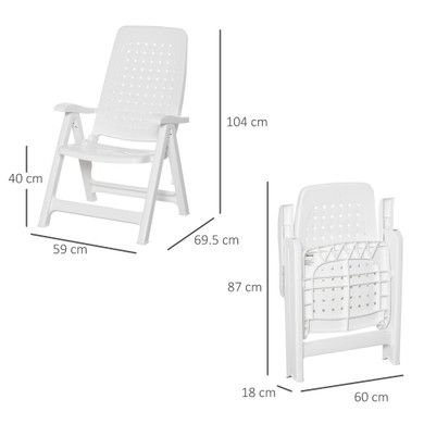 2 Folding Dining Chairs with 4-Position Backrest, Reclining Armchairs White