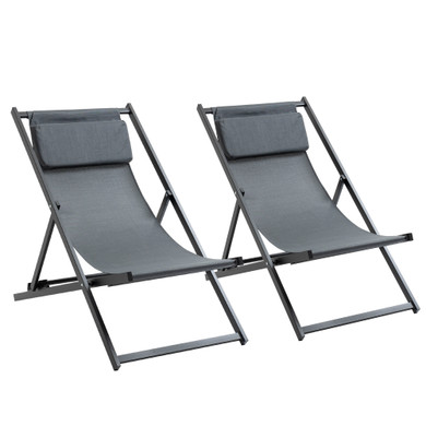 Outsunny Aluminium Frame Set Of 2 Folding Deck Chairs Deep Grey 