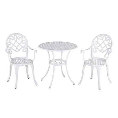 Outsunny 3PCs Garden Bistro Set Cast Aluminium Round Table with 2 Chairs White