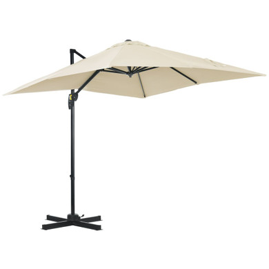 Square Cantilever Roma Parasol 360 Rotation w/ Hand Crank, Cream White