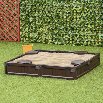 Kids Outdoor Sandbox w/ Canopy Backyard for 3-12 years old Brown Outsunny