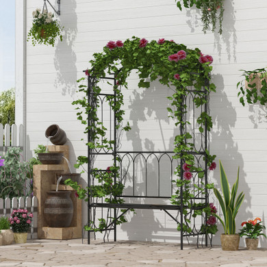 Garden Arbour Bench Plant Climbing Support Trellis Rose Vines Black Outsunny