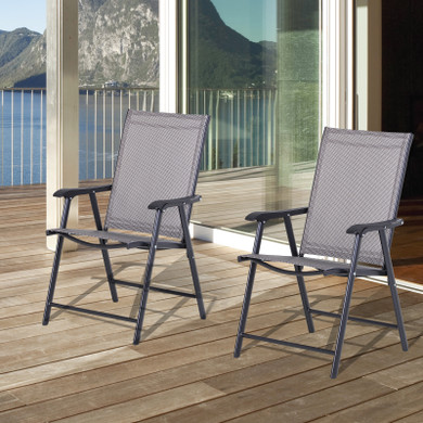 2-PCS Garden Armchairs Outdoor Patio Folding Modern Furniture Grey Outsunny