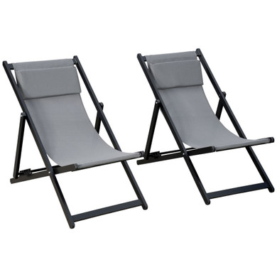 2Pcs Texteline Chaise Lounge Recliner Chair Adjust Lounger Patio Grey