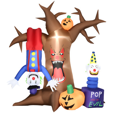  7ft Inflatable Halloween Ghost Tree with Upside-down Clown Pumpkins LED