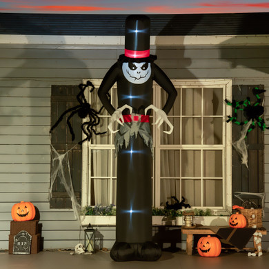  10ft Inflatable Halloween Skinny Ghost Tall Hat Blow-Up Outdoor LED Display