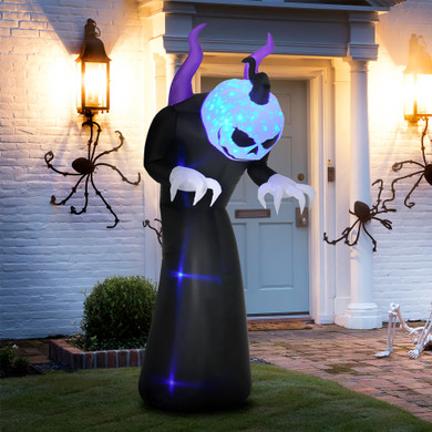  7ft Inflatable Halloween Ghost Horns Blow-Up Outdoor LED Display Flame Effect 