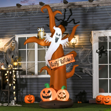  2.7m Halloween Inflatable Tree with Ghost and Pumpkin LED for Home In-Outdoor 