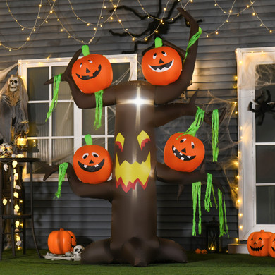  Halloween Decoration 2.4m Inflatable Ghost Tree with Pumpkins and 6 LED Lights