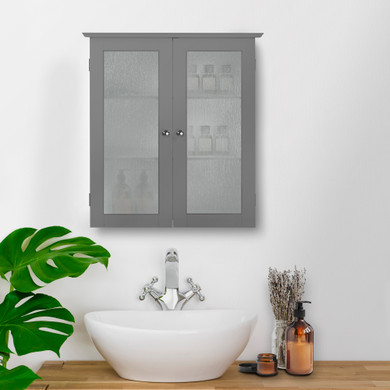 Bathroom Connor Wall Cabinet with 2 Glass Doors Grey EHF-581G