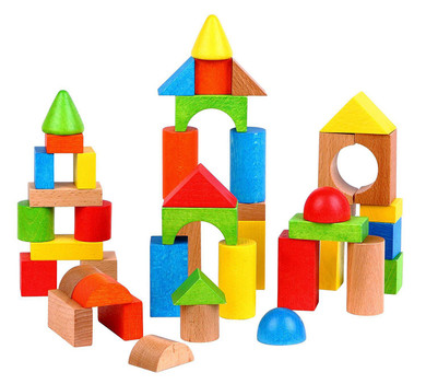 Lelin [50 Blocks] Wooden Building Shape Construction Blocks For Children Kids