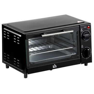 Black HOMCOM 9L Mini Oven with Clear Glass Door - A compact countertop electric grill and toaster oven.