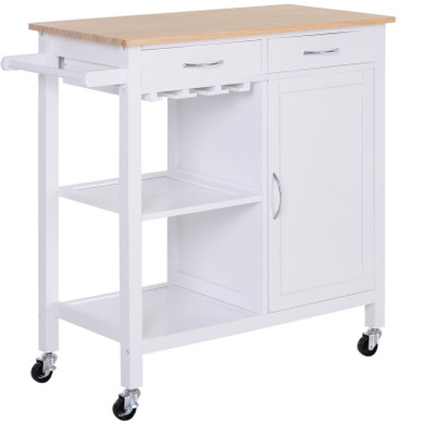 Kitchen Island W/2 Drawers-White/Natural Wood Colour