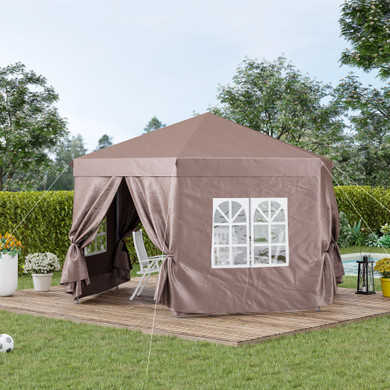 Outsunny 4m x 4m Hexagonal Metal Frame Garden Gazebo Brown 