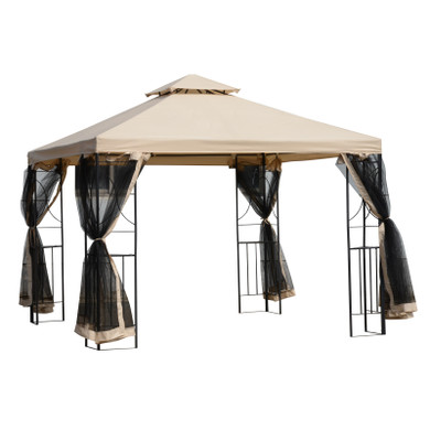 Outsunny 3x3m Outdoor Gazebo Tent W/Netting, 2-tier Roof 