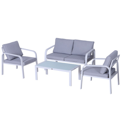 Outsunny 4-Seater Outdoor PE Rattan Table and Chairs Set White/Grey 