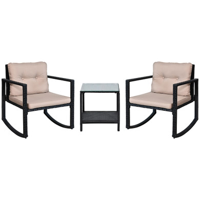 Outsunny 2 Seater Rattan Rocking Set W/Cushion-Black/Beige 