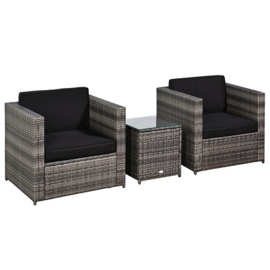 Outsunny 2 Seater Rattan Sofa  Furniture Set W/Cushions, Steel Frame-Grey 