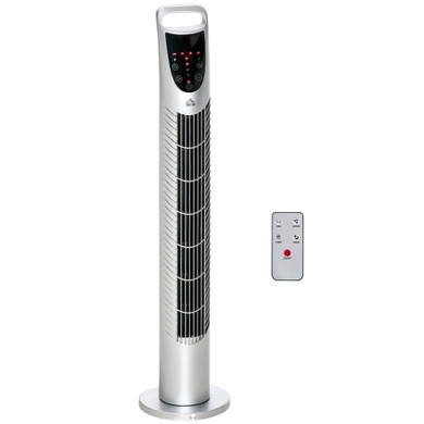 40W Wind Speed Adjustable ABS Quiet Oscillating Tower Fan w/ Remote Silver