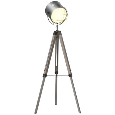 HOMCOM Pine Wood Tripod Spotlight Floor Lamp in Brown/Black Finish with Adjustable Height and Foldable Stand