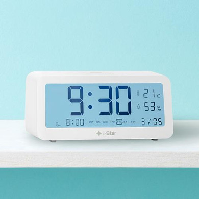 i-Star Portable White Alarm Clock with Temperature and Humidity