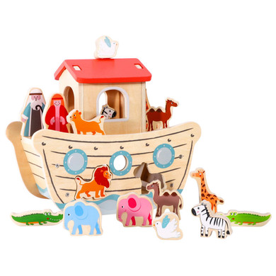 SOKA Wooden Noah's Ark Animal Boat Shape & Blocks Sorter Puzzle Activity Toy 3+