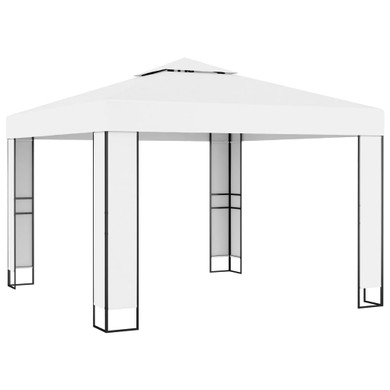 Gazebo Tent with Double Roof & LED String Lights - 3x3m - white,taupe,anthracite
