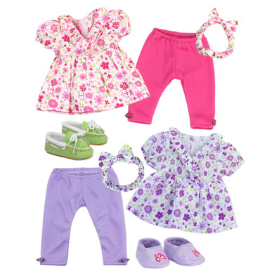 8 Piece Floral Baby Dolls Clothes Set with Doll Shoes Doll Dress with Leggings