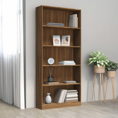 vidaXL 5-Tier Book Cabinet Brown Oak 80x24x175 cm Engineered Wood