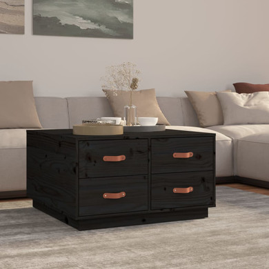 vidaXL Coffee Table Black 80x80x45 cm Solid Wood Pine