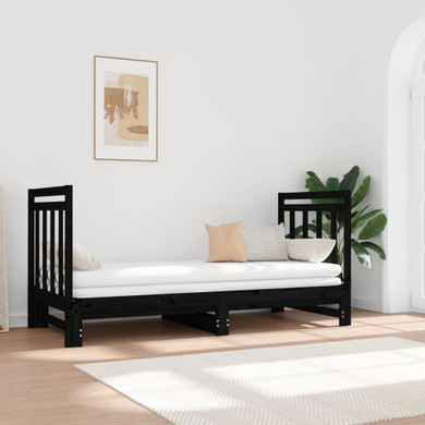 vidaXL Pull-out Day Bed Black 2x(90x190) cm Solid Wood Pine