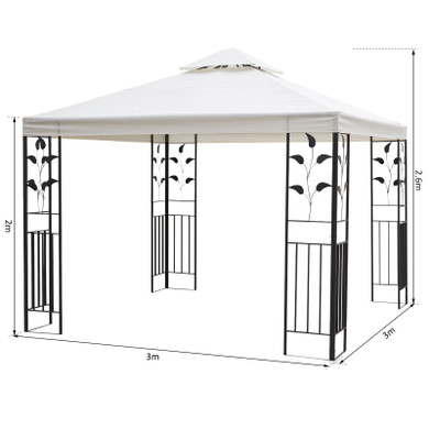  3m x 3m Vented Roof Metal Frame Garden Gazebo Cream