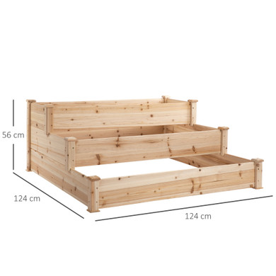 Wooden Raised Bed 3-Tier Planter Kit Elevated Planter Box Stand 124 x 124 x 56 cm