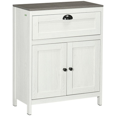 Bathroom Floor Standing Cabinet Storage Organizer w/ Drawer Double Door, White