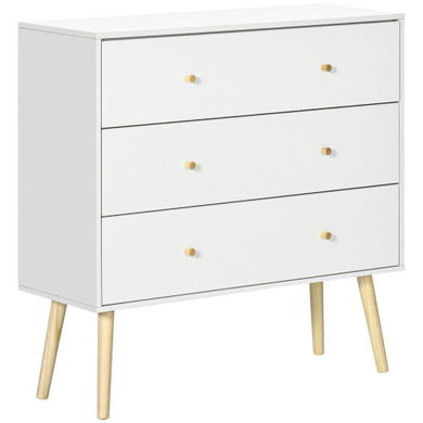 Chest of Drawers 3-Drawer Dresser Storage Organiser with Wood Legs, White