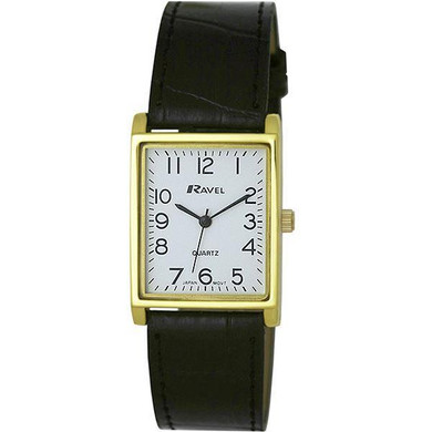 Ravel Mens Classic Black Leather Strap Watch