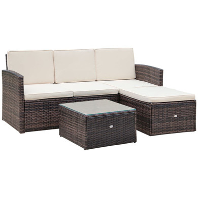 3PC Outdoor Patio Furniture Set Wicker Rattan 3-Seater Sofa Chair Couch Brown