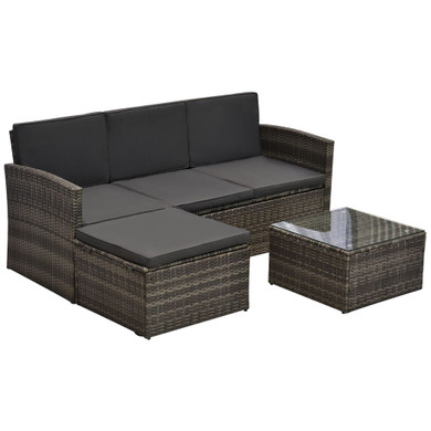 Outdoor Patio Furniture Set Wicker Rattan 3-Seater Sofa Chair Couch Grey