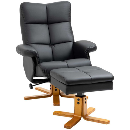 Faux Leather Recliner Chair with Ottoman Footrest Storage Space Black
