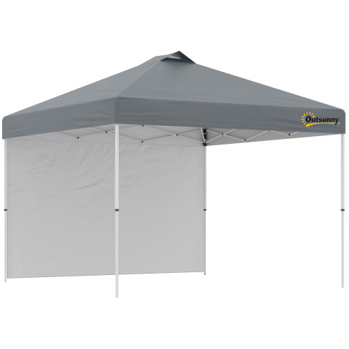 3x(3)M Pop Up Gazebo Canopy Tent w/ 1 Sidewall Carrying Bag Grey Outsunny