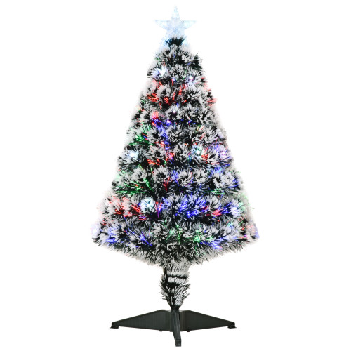 3ft Artificial Prelit Christmas Tree Snow Tree LED Fiber Optics Green White