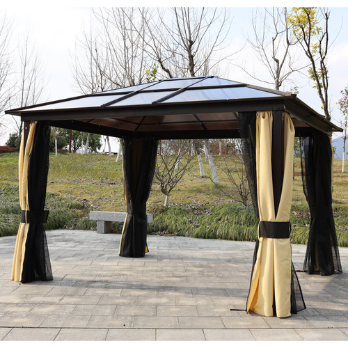  3.6m x 3m Outdoor Aluminium Alloy Gazebo w/ LED Solar Lights Beige