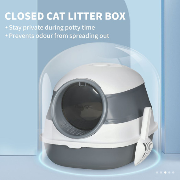Cat Litter Tray with Lid, Hooded Cat Litter Box w/ High Side, Deodorant, Scoop